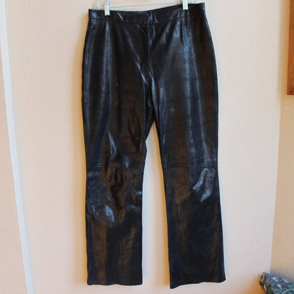 INC International Concepts Boot Cut Black 100% Leather Bootcut Pants Women 12 - Picture 1 of 4